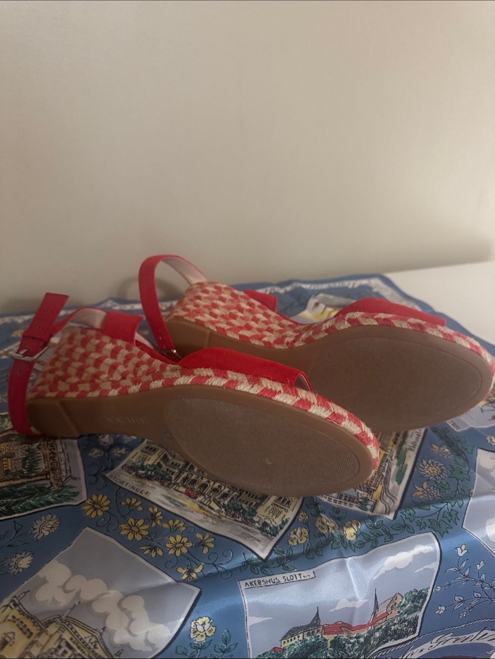 Nine West Red Suede Espadrille Wedge Sandals - Picture 2 of 2
